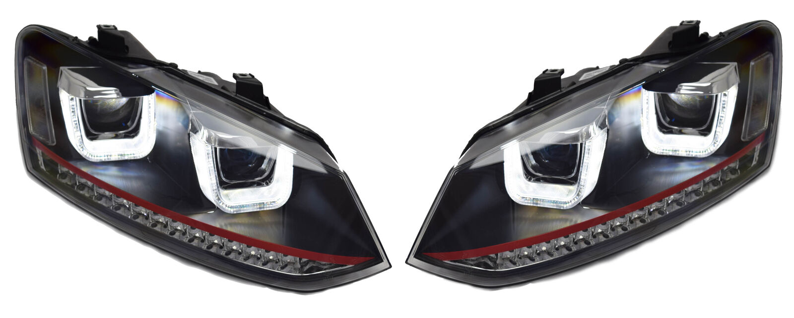 Lhd For VW Polo 6R Black DRL LED Projector Headlights Dynamic Indicator