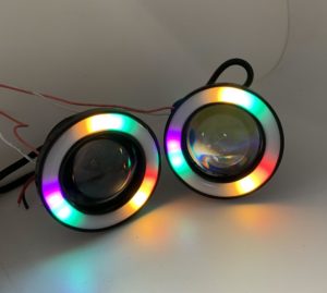RGB colourchange Projector Cob LED Fog DRL Spot Lights Angel Eyes 76mm 89mm
