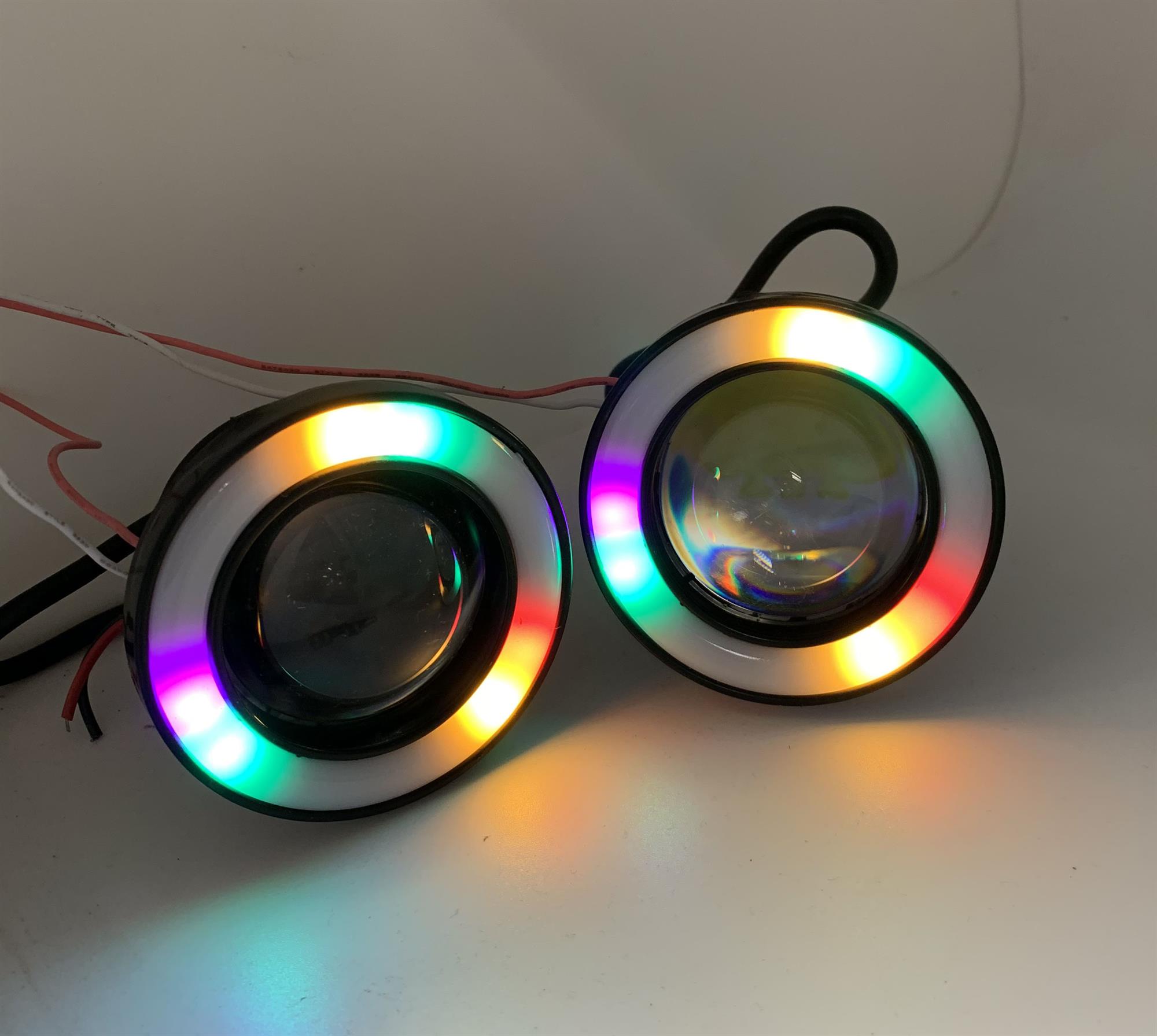 RGB colourchange Projector Cob LED Fog DRL Spot Lights Angel Eyes 76mm