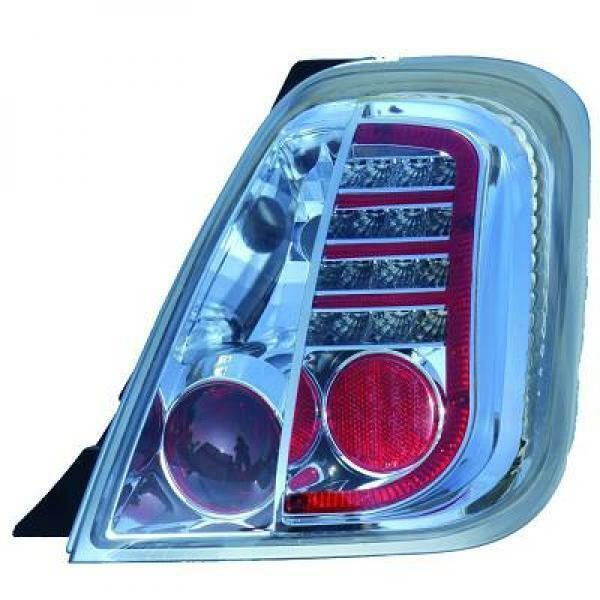 Back Rear Tail Lights Pair Set LED Clear Chrome For Fiat 500 Saloon 07-On