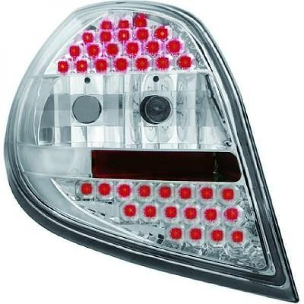 Back Rear Tail Lights Pair Set LED Clear Chrome For Renault Clio 05-09