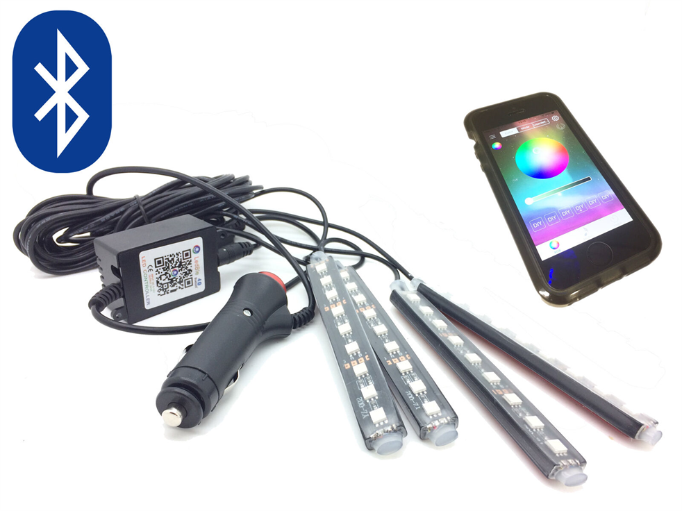 4 x Bluetooth LED RGB app controlled lights interior footwell flash